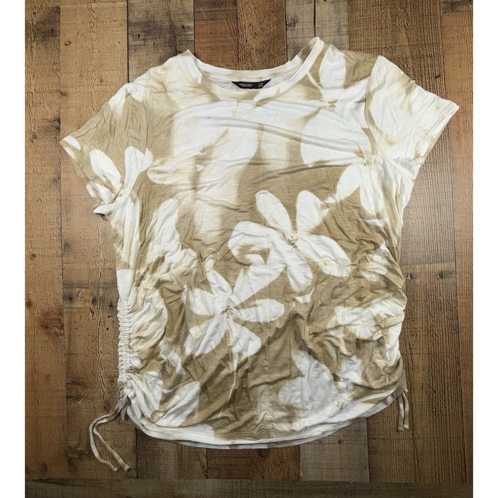 Simply Vera Vera Wang Women's XXL Floral Side Ruched Tee Beige White NWT